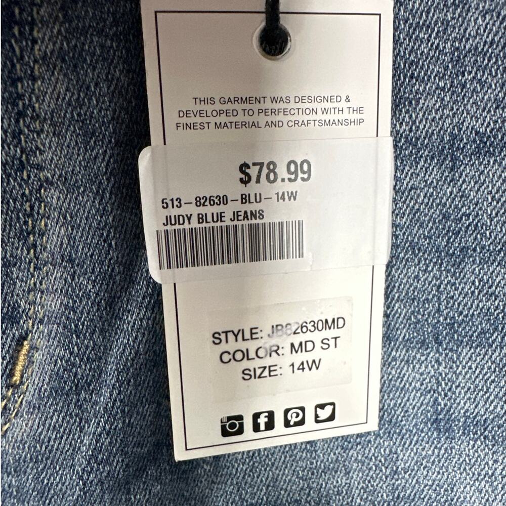 Judy Blue Sz 14W High Waist Flare Jeans Tall Double Button Tinted Blue Denim - Picture 11 of 15